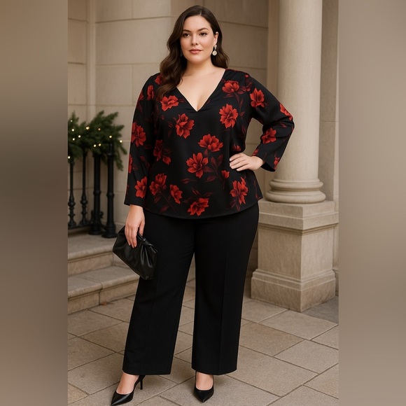 πΊ Ava & Viv Womenβs Plus Size Floral V-Neck Blouse πΊ - Picture 10 of 10